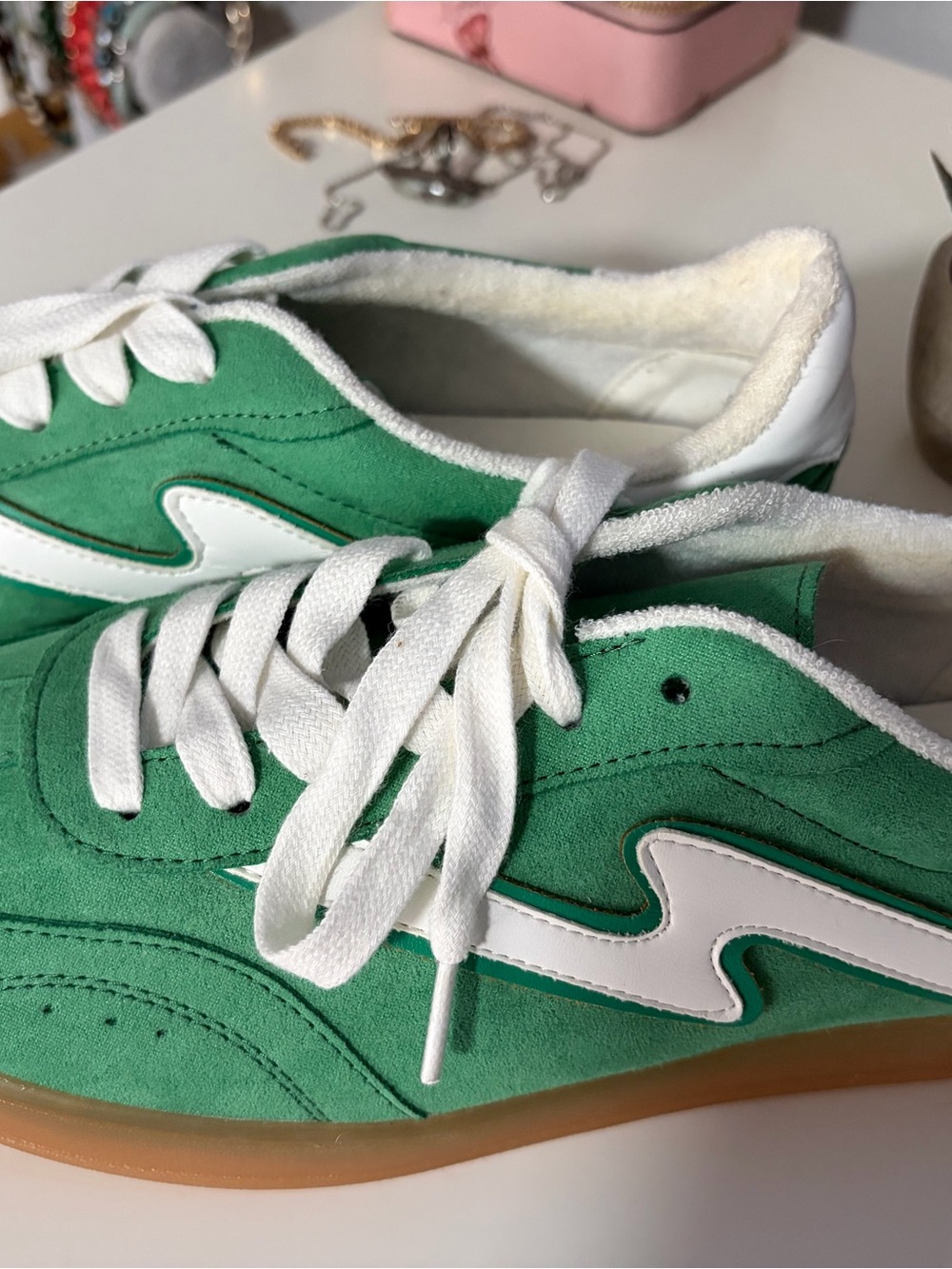 Steve Madden Green and White Suede Low-Top Sneakers